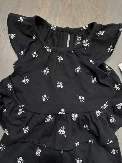 NWT BABY GAP girl SPRING 3-piece black white ruffled floral pants bow ...