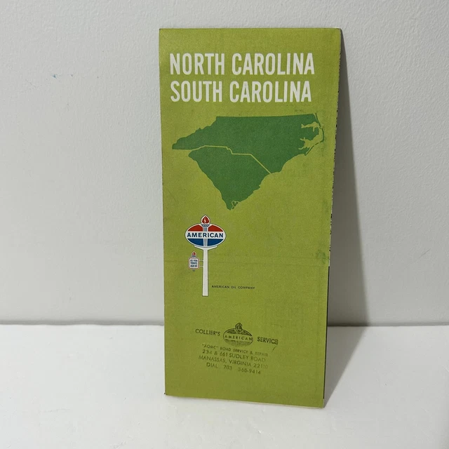 VINTAGE 1967 AMERICAN oil company map North And South Carolina 60s 7.