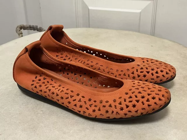 Arche Lilly Perforated Orange Nubuck Leather Ballet Flats 38 7