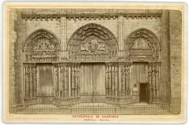 France, Chartres, Cathédrale, Portail Royal, ca.1880, vintage albumen print vint