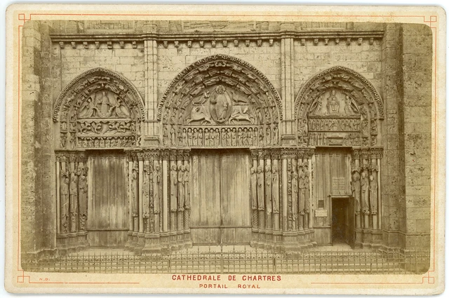 France, Chartres, Cathédrale, Portail Royal, ca.1880, vintage albumen print vint