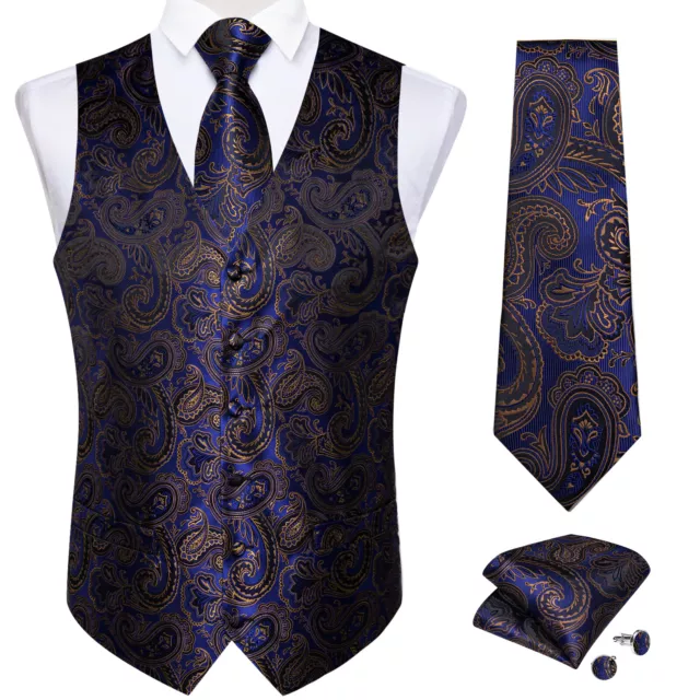 DiBanGu Mens Waistcoat Tie and Pocket Square Wedding Paisley Vest Suit