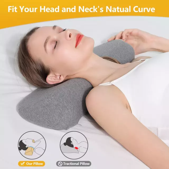 CERVICAL NECK PILLOWS for Pain Relief Sleeping, Memory Foam Neck ...