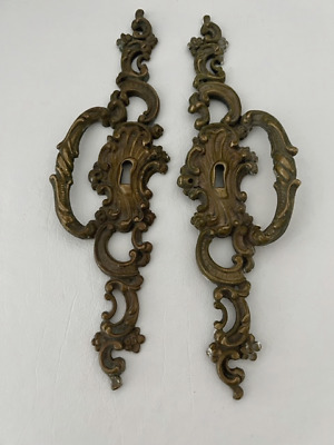 Pair Of Antique Solid Brass 11" Long Skeleton Key Hole Covers