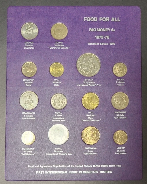 FAO Money Panel 4A Purple 14 coin Food For All Agriculture United Nations F.A.O.