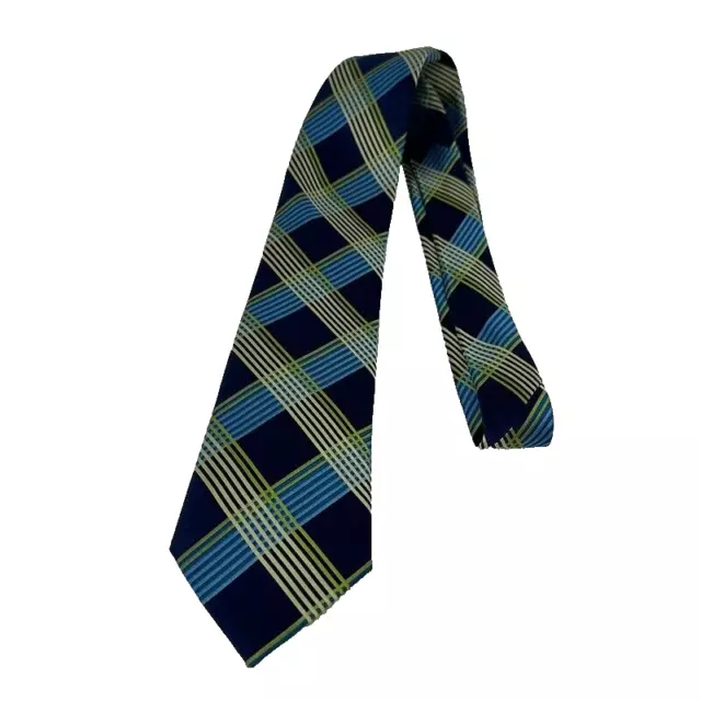 Ted Baker London Neck Tie Silk Hand Tailored Blue Green Plaid Mens 2