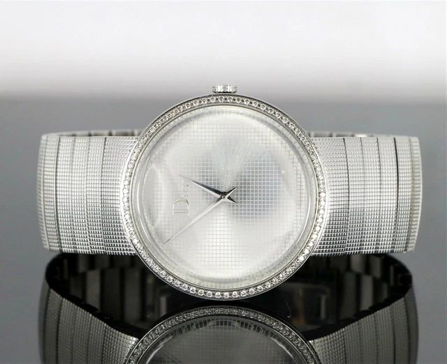 $5,600 Christian Dior La D De Steel Diamond Bezel 38mm Quartz Watch CD043111 7"