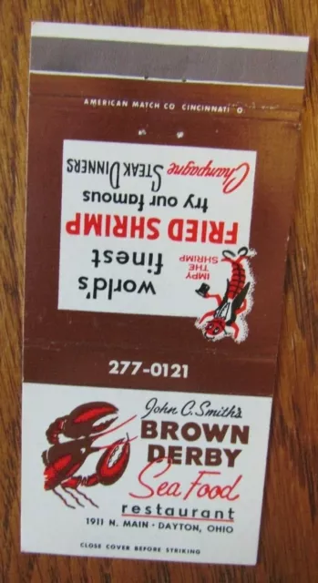 Animal - Lobster Matchbook Matchcover: Brown Derby Seafood (Dayton, Ohio) -F1