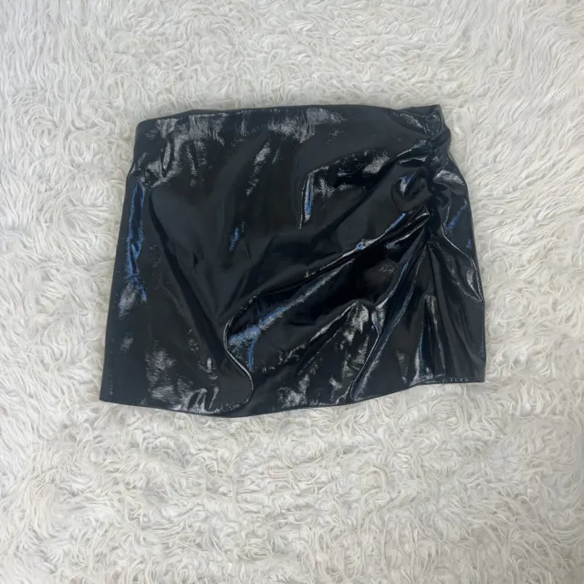Zara The Misty Black Faux Leather Mini Skirt Plus Size Womens XXL Ruching NWT