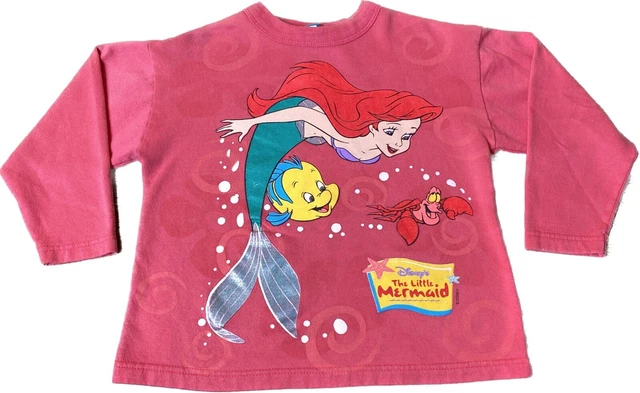 Vtg Little Mermaid Kids Sweatshirt Small 7-8 Hot Pink Disney Ariel Sebastian 90s