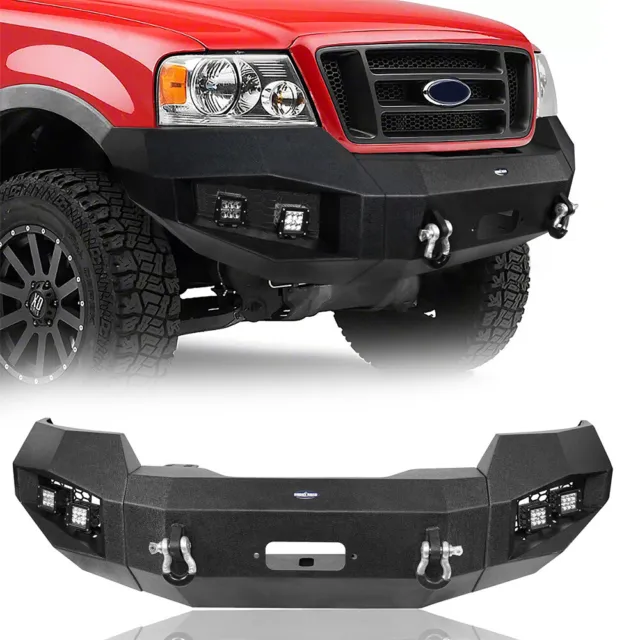 Textured Steel Front Bumper w/ Winch Plate Light & D-ring for Ford F150 04-08