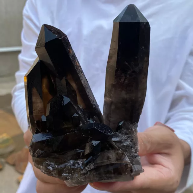 680g Large Natural  Smoky Black Quartz Crystal Cluster Raw Mineral Specimen