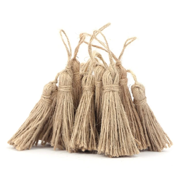 30 Pieces Natural Jute Tassels for Wood Beads Christmas Burlap Tassel