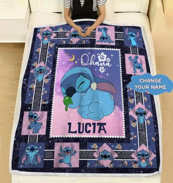 Personalized Disney Stitch Fleece Blanket, Disney Lilo and Stitch Fleece Blanket