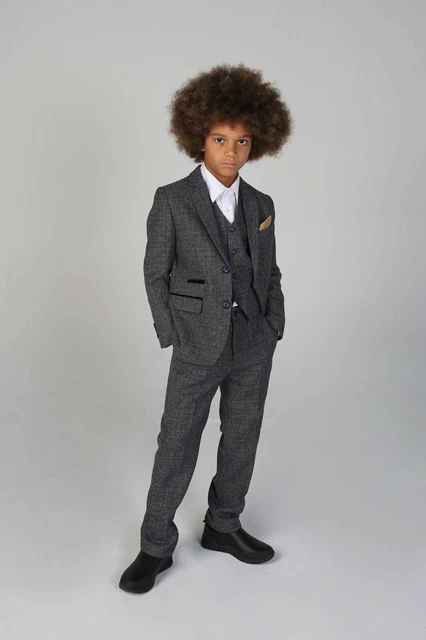 Boys Navy Tweed 3 Piece Suit Premium Kids Childrens Wedding Page Boy Ages 1-14