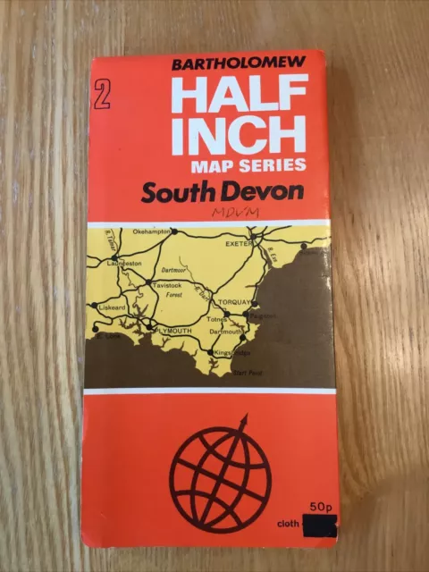 1968 Bartholomew Half Inch Cloth Map 2 South Devon (incl Plymouth & Exmouth )