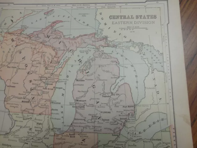 Nice color map of The Central States/Eastern. Printed 1896 by American Book Co 2