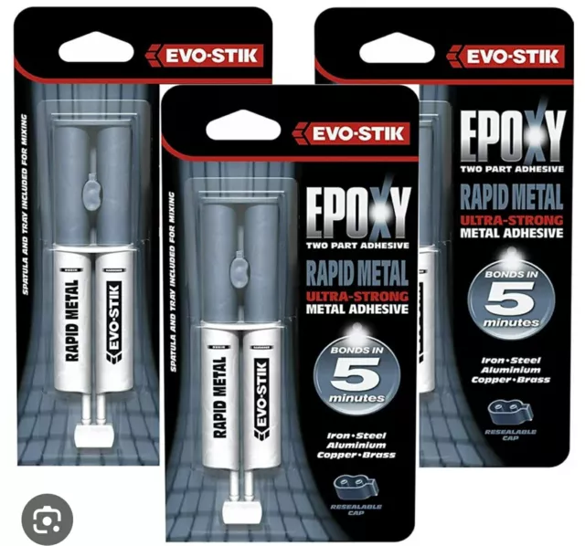 3xBostik Evo-Stik Epoxy Super Glue Adhesive Strong Rapid Metal Quick Weld Repair