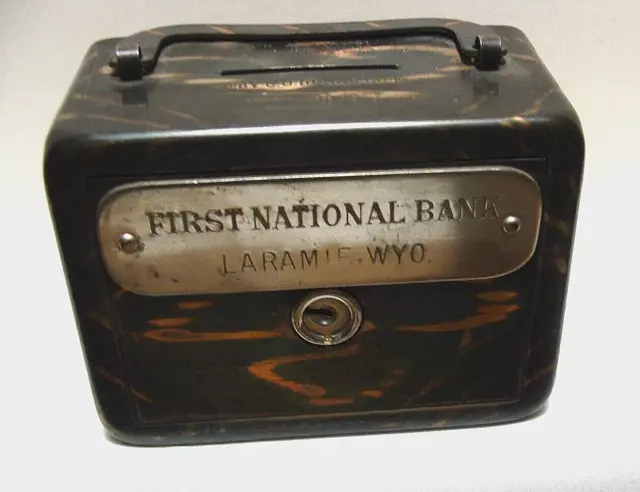 Patent Date 1892 Promo Advertising First National Bank Laramie, Wyo Coin Bank