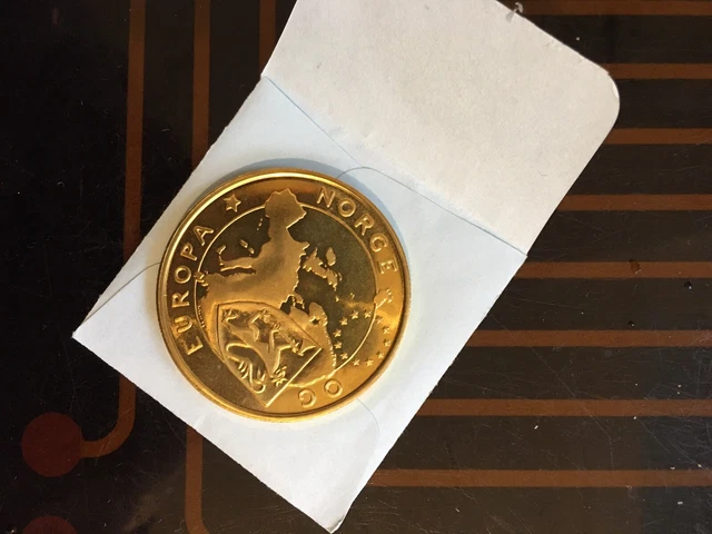 Norway Pattern 25 Euro Solid Brass Coin 1996 New Mint Norwegian Forest Cat