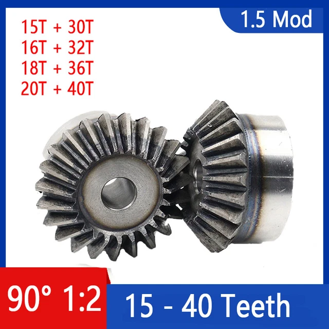 1 Pair 1.5 Modulus Bevel Gear Combination 15T to 40T 90° 1:2 Pairing 45# Steel