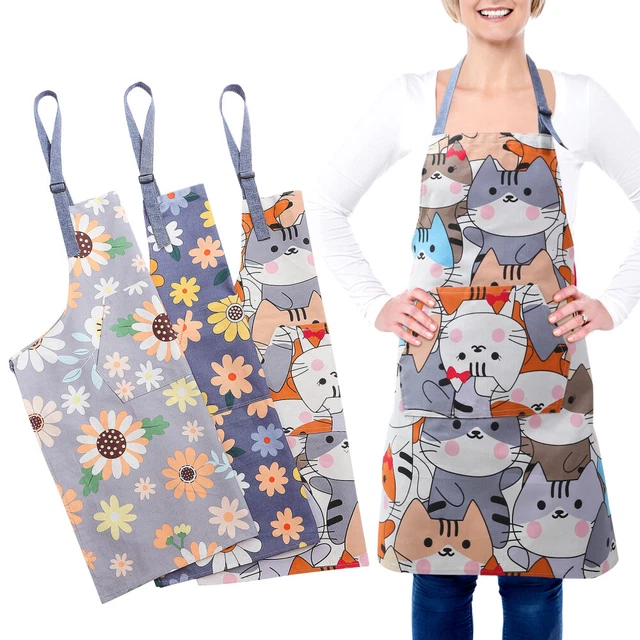 3 piezas Delantal de cocina de chef moda delantal de cocina barbacoa de dibujo para mujer y hombre