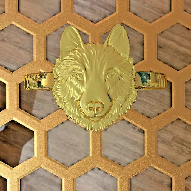 Solid 14K Yellow Gold Polished Wolf Ring
