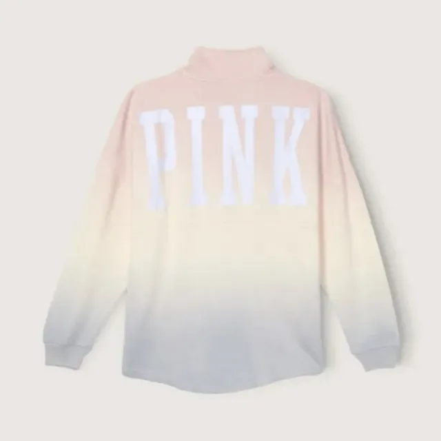 Victoria's Secret VS PINK Varsity Half Zip Crew Pullover Peach Tint Ombre XL NWT