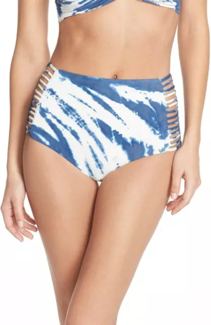 Lucky Brand Blue White 'Fireworks' Tie Dye High Waist Bikini Bottoms Sz L NWT