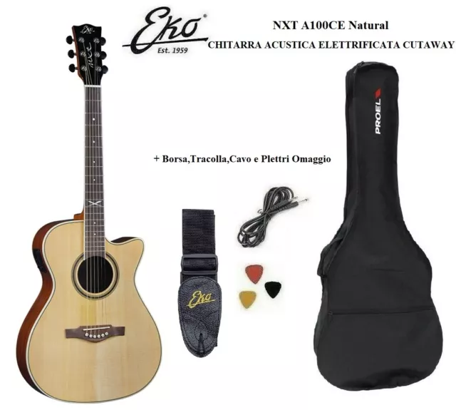 EKO NXT A100ce NATURAL CHITARRA ACUSTICA ELETTRIFICATA con Borsa Tracolla + Cavo