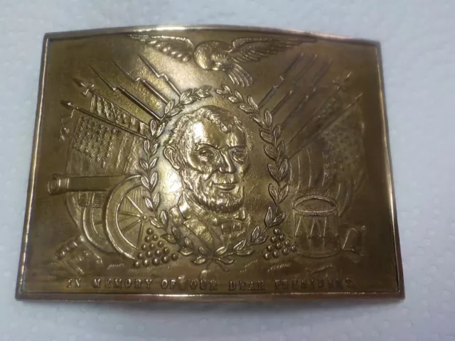 Vintage Abraham Lincoln 4" Belt Buckle Brass 'In Memory of our Dear President'