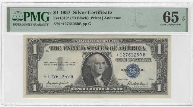 1957 $1 US Silver Certificate Fr#1619* PMG 65 EPQ GEM Uncirculated STAR NOTE
