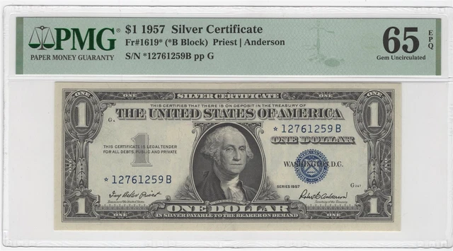 1957 $1 US Silver Certificate Fr#1619* PMG 65 EPQ GEM Uncirculated STAR NOTE