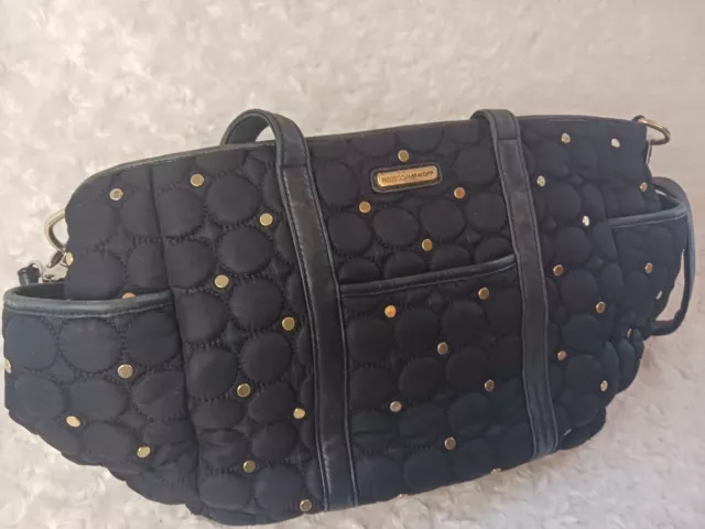 Rebecca Minkoff Quilted Marissa Baby Bag Black Nylon Gold-Toned Studs Zip Top