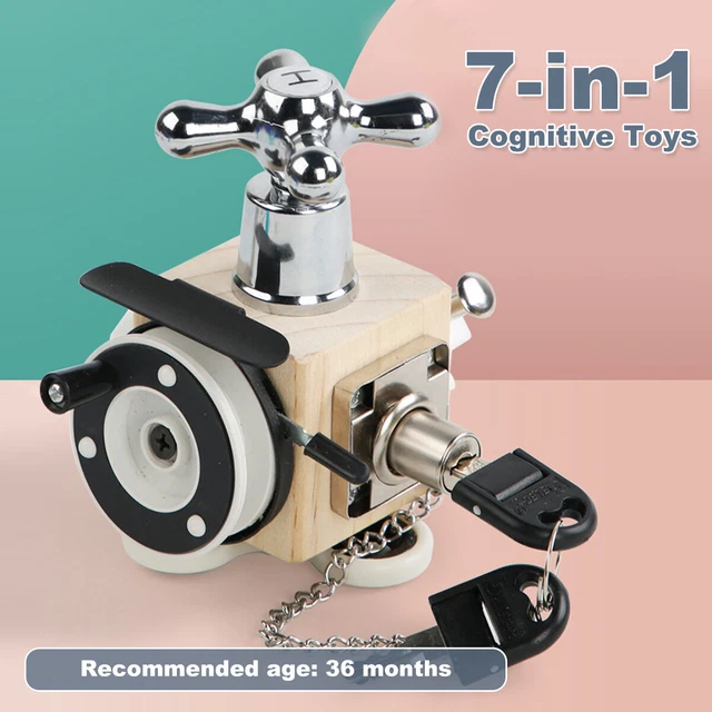 MONTESSORI WOODEN LOCK Box Busy Board Activity Cubes Kids Educational