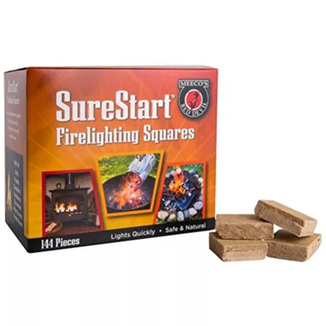 MEECO'S RED DEVIL 419 SureStart Firelighting 144 Pack Fire Starter Squares USA..