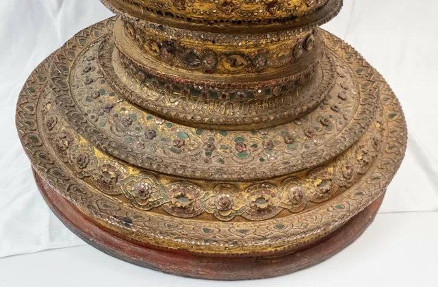 43" Massive Gilt & Glass Rhinestone Lacquer Stupa Thai Burmese South East Asian 4