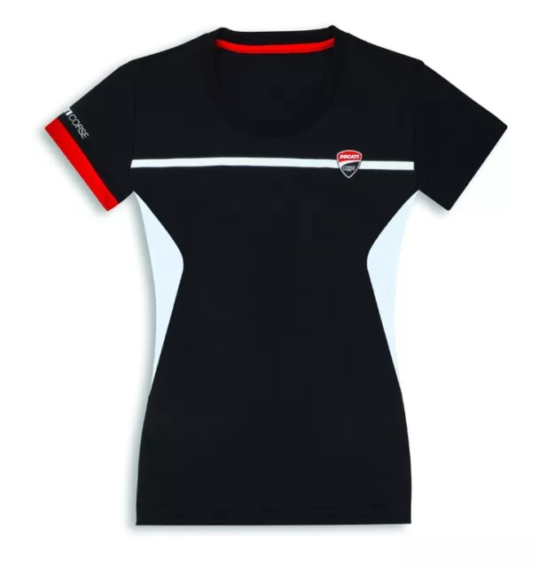 Ducati Corse Énergie Femmes Manches Courtes T-Shirt Top Chemise Femme Noir Neuf