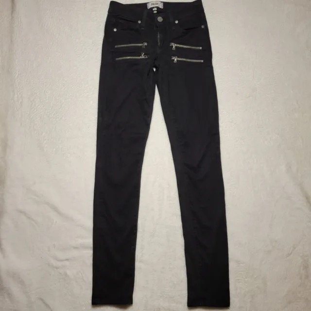 $245 Paige Jeans Women’s 23 Black High Rise Edgemont Moto Skinny Zipper Ladies