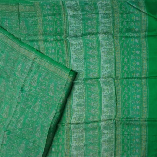 Namaste Vintage Verde Sari 100% Pura Seta Stampa Indian Sari 5.5m