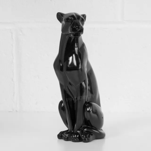 27.5cm Black Leopard Ornament Figurine Sculpture Animal Cheetah Cat Statue Gift