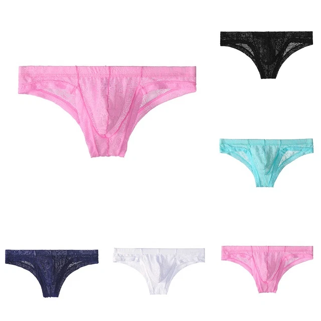 Slips Männer Unterwäsche Sexy Durchsichtig Elastisch Hellblau Low-Waisted