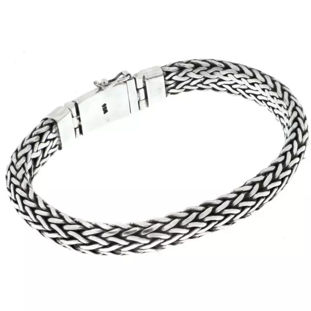 12mm Mens Track Weave Chain Bali Handmade 925 Sterling Silver Bracelet, 7.5-9.5"