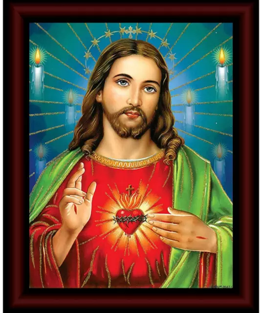 Indian Traditional Lord Jesus Christ multicolor Beautiful Sparkle Glass Painting