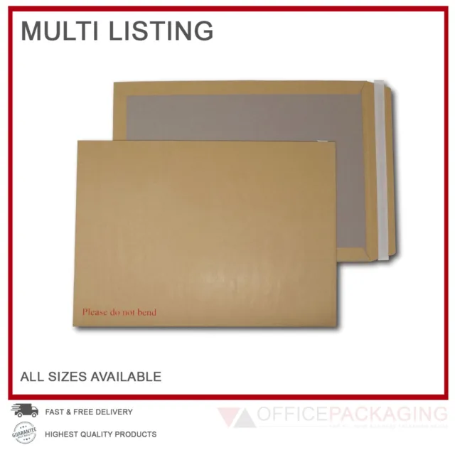 Hard Card Board Back Backed 'Please Do Not Bend' Envelopes Manilla Brown