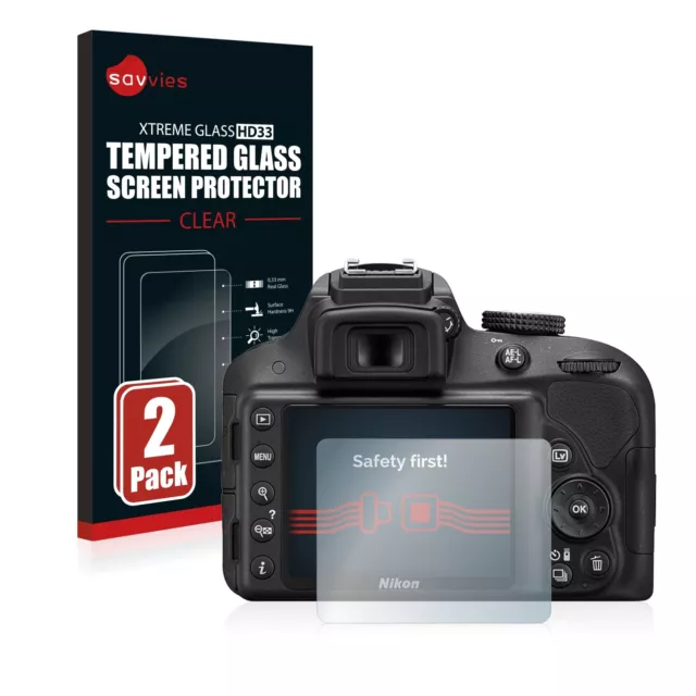 2x Cristal Templado para Nikon D3300 Claro Protector Pantalla Vidrio Templado