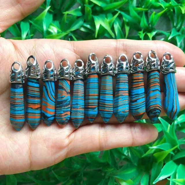 10pcs Blue Peacock Turquoise Natural Pendant Hexagon Healing Chakra Point