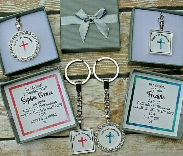 Personalised First 1St Holy Communion Gift Boy Girl Key Ring In Gift Box