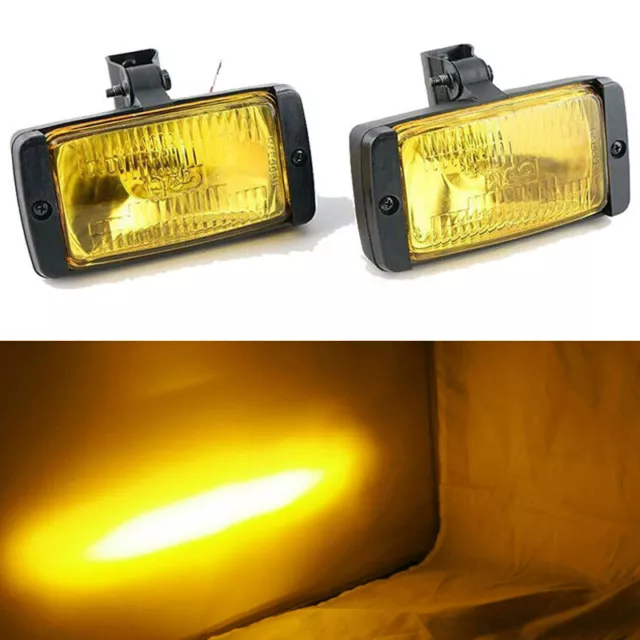 Universal 12V 3x6 Front Quartz Yellow Lens Halogen Fog Lights Lamps Set Pair