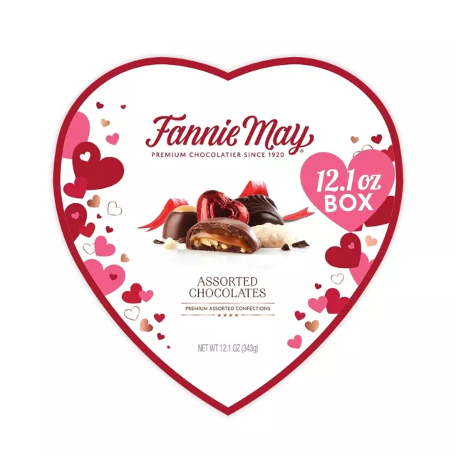 Fannie May Assorted Chocolate Valentine's Candy, Heart Gift Box, 12.1 Oz